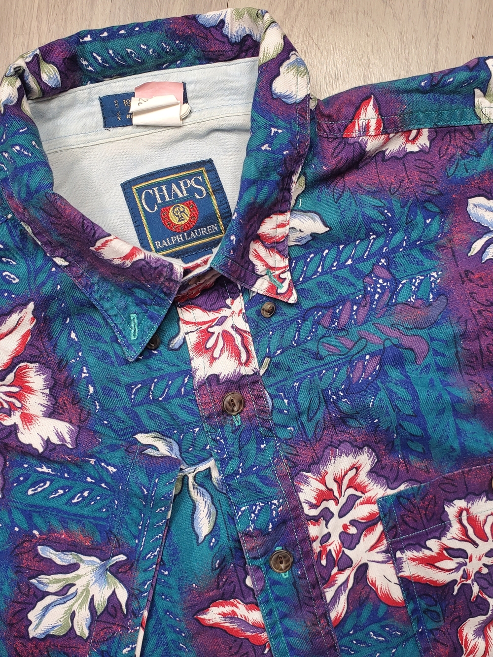 VTG Chaps Ralph Lauren Mens Paisley Floral Button Down Shirt Short Sleeve Sz LT